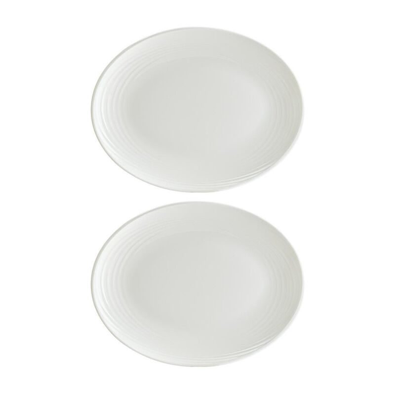 Loop 9.75" x 7.5" x h:1" Oval Warm White Porcelain Platter (Set of 2)