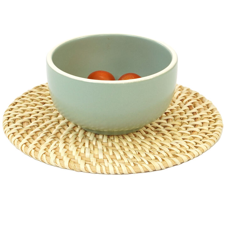 Set of 4 Decorative Round 7.25"" Natural Woven Handmade Rattan Placemats