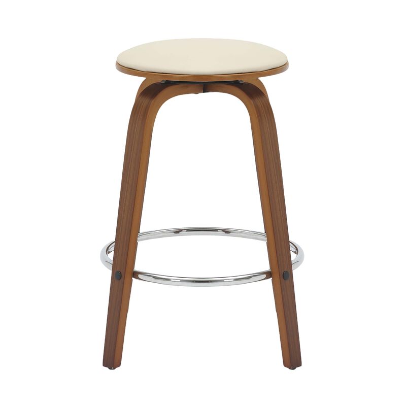 LeisureMod Pelya Modern Swivel Counter Stool Upholstered in Leather in Taupe