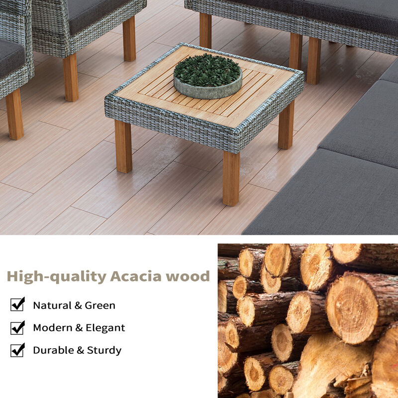 9-Piece Patio Rattan Furniture Set with Acacia Wood Legs