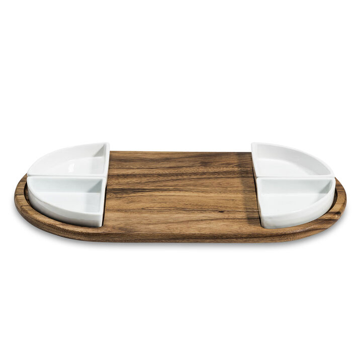 Charcuterie/ Serving Tray w/ 4 triangular ceramic bowls