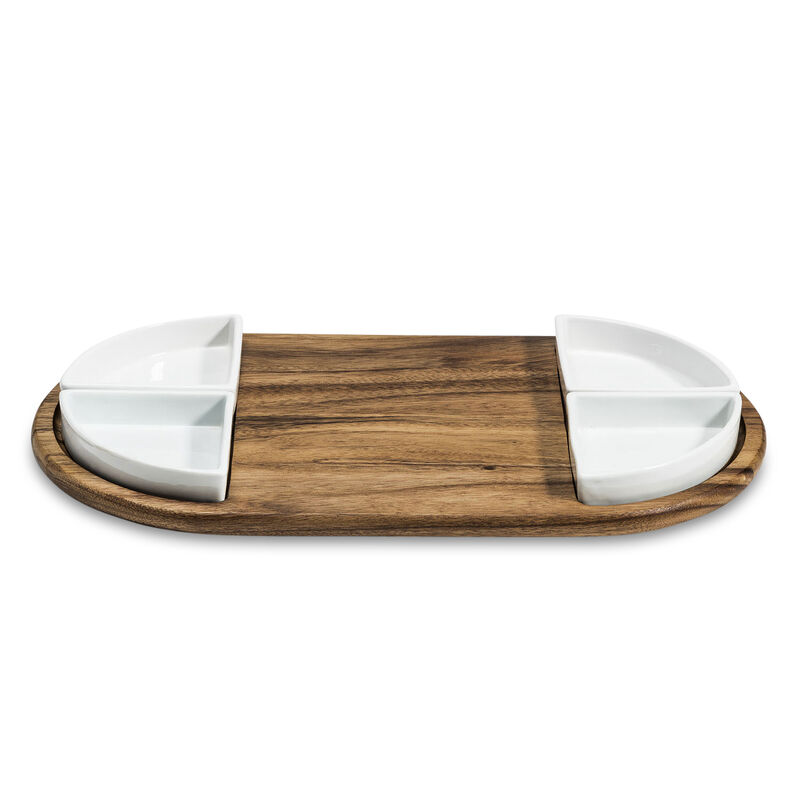 Charcuterie/ Serving Tray w/ 4 triangular ceramic bowls
