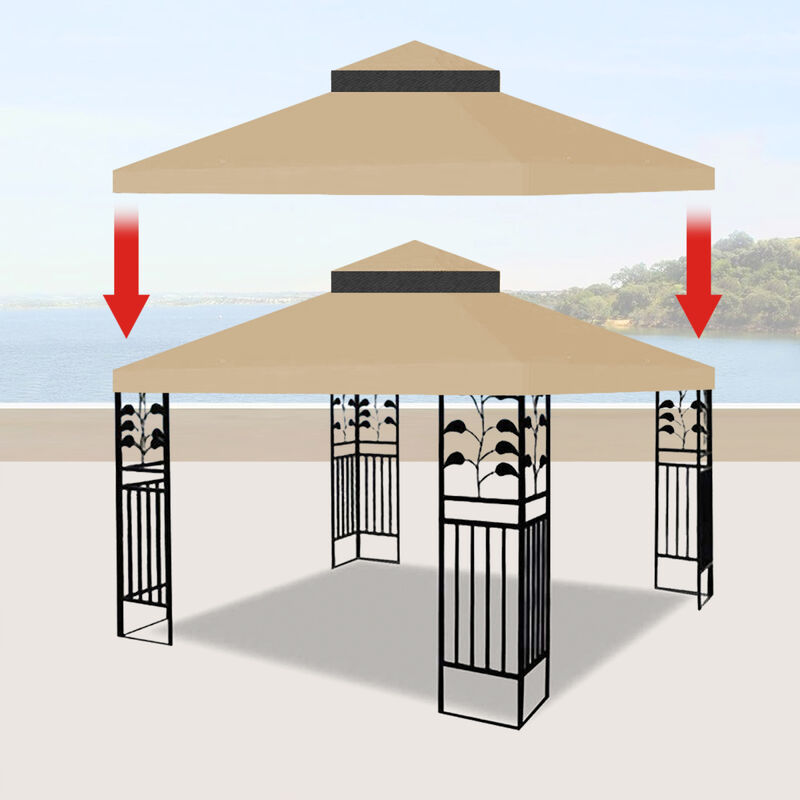 10x10 FT Outdoor Patio Gazebo Replacement Canopy, Double Tiered Gazebo Tent Roof Cover