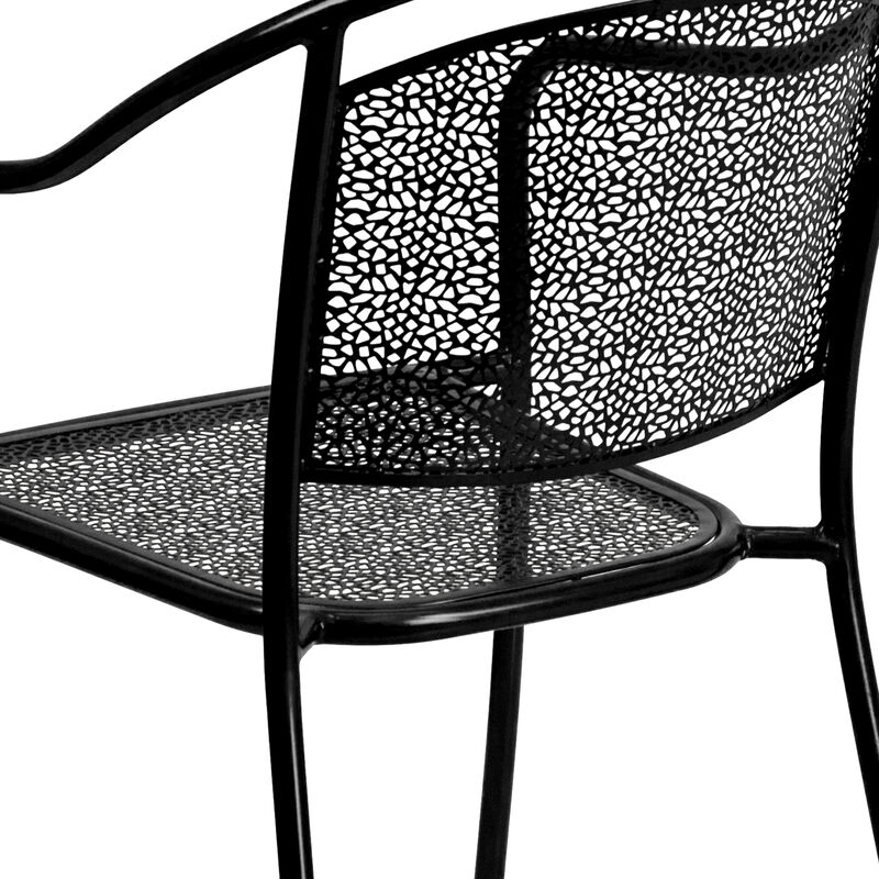 Flash Furniture Oia Commercial Grade 35.5" Square Black Indoor-Outdoor Steel Patio Table Set with 4 Round Back Chairs