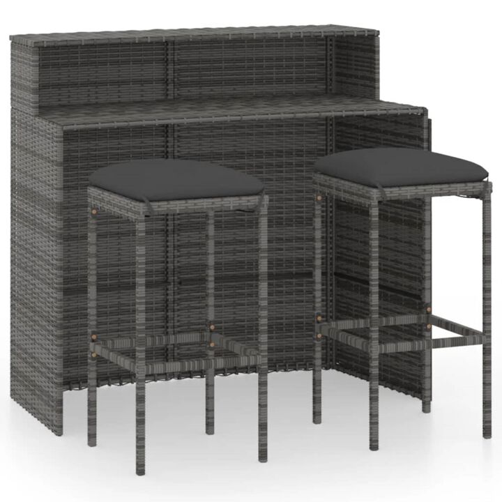 vidaXL 3 Piece Garden Bar Set with Cushions Gray