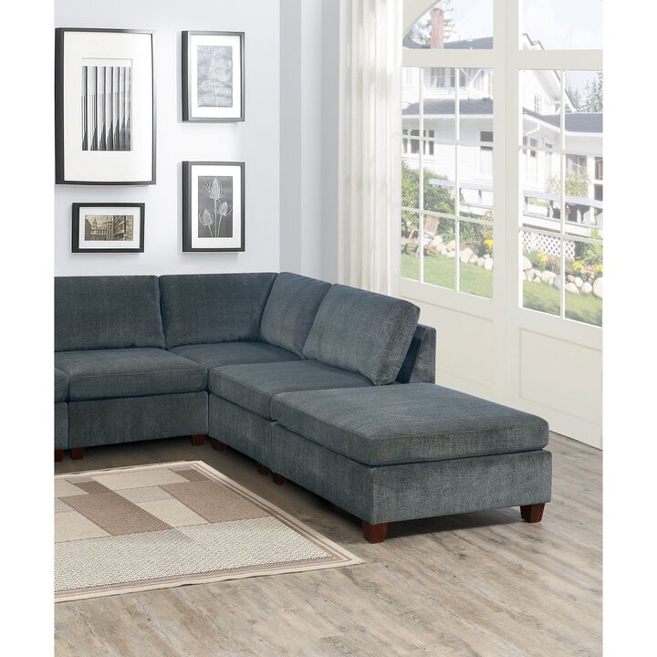 7 Piece Gray Chenille Modular Sectional: U-Sectional, Modern Couch, 2X Corner Wedge, 3X Armless Chairs, 2X Ottoman