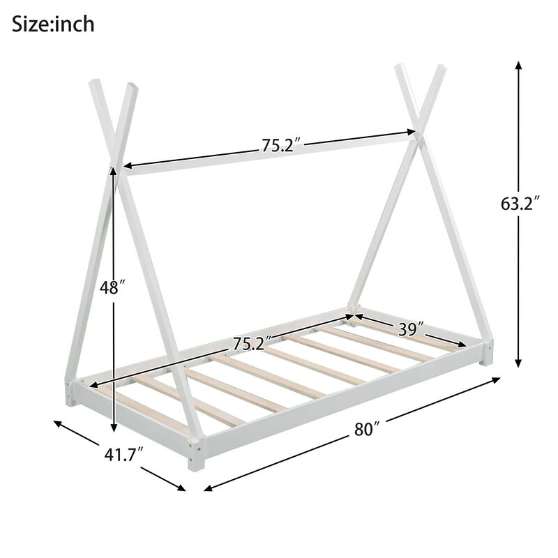 Merax Twin Size House Platform Bed with Triangle tructure