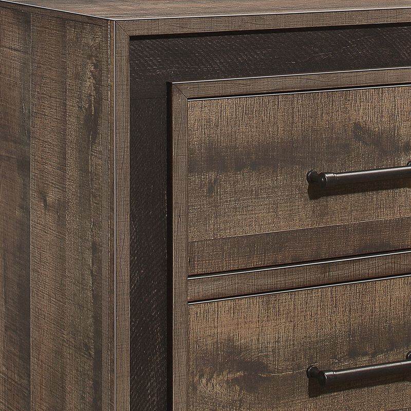 Wooden Nightstand with Sled Base and Metal Bar Pulls, Brown - Benzara