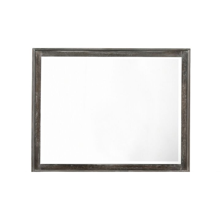 Zavi 32 x 40 Dresser Mirror, Rectangular, Glass, Nutmeg Brown Finish - Benzara