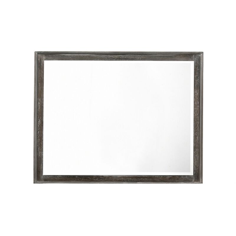 Zavi 32 x 40 Dresser Mirror, Rectangular, Glass, Nutmeg Brown Finish - Benzara