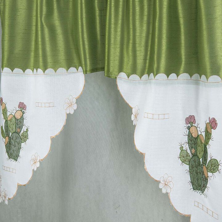 RT Designer's Collection 3 Piece Set Adds Charm Any Kitchen Decor Monarch Cactus Kitchen Curtain 52" x 18" Sage