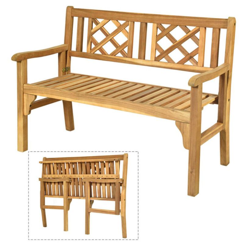 Hivvago Patio Foldable Bench with Curved Backrest and Armrest