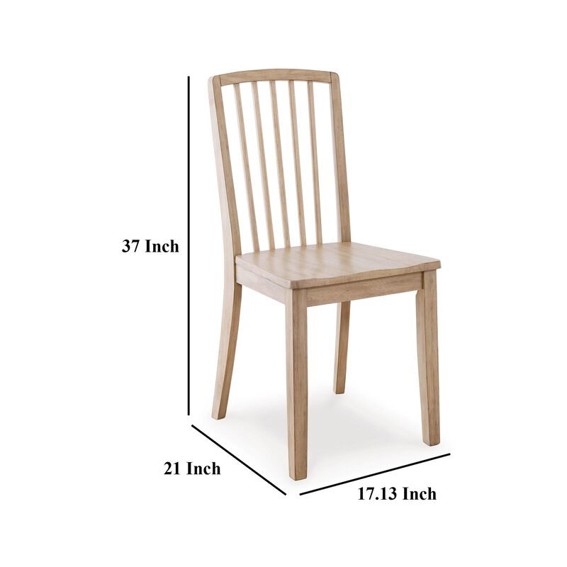 Glim Dining Side Chair Set of 2, Brown Hardwood Seat w Slatted Back - Benzara