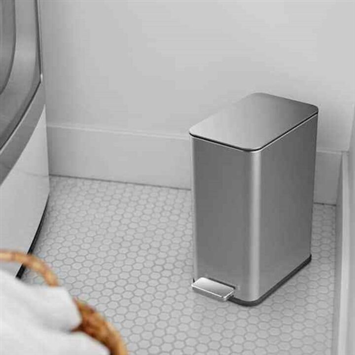 Slim 2.6 Gallon Step Trash Can – Stainless Steel Pedal Bin for Bathroom or Kitchen