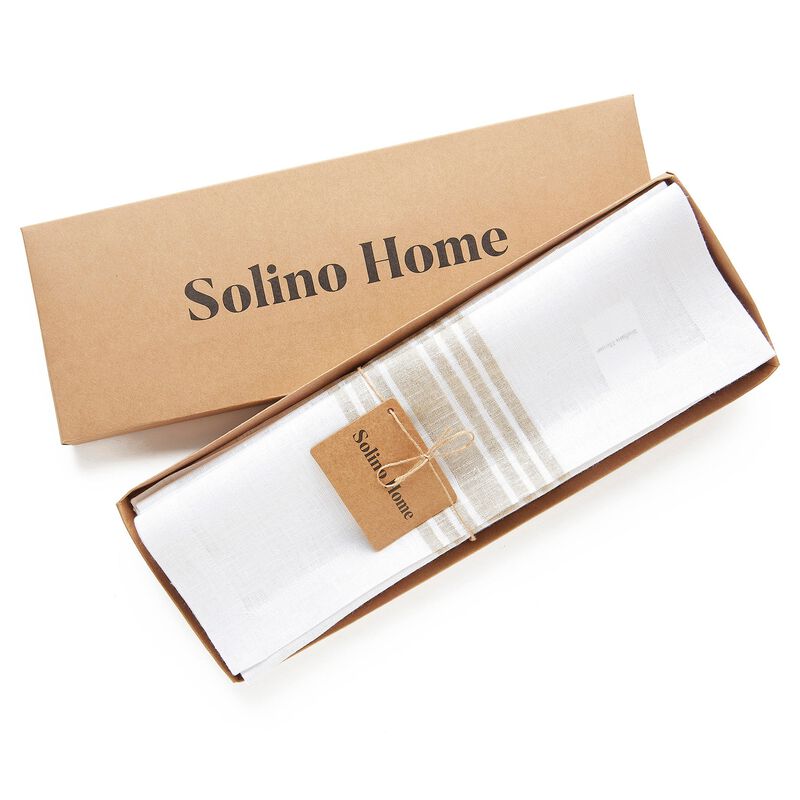 Solino Home 100% Pure Linen Stripe Placemats 14 x 19 Inch Set of 4 | Farmhouse