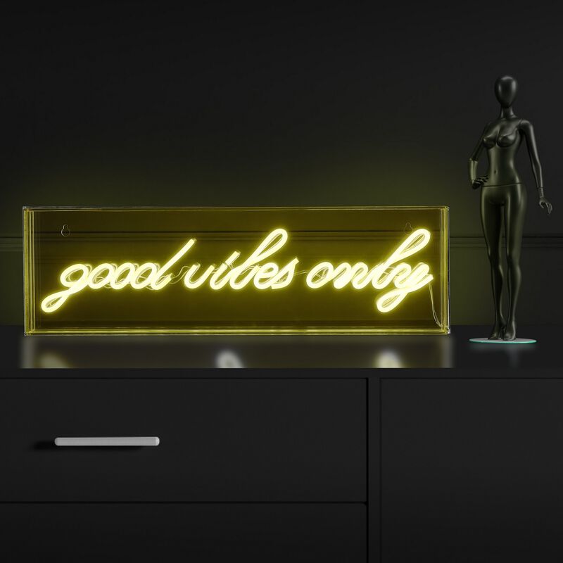 Good Vibes Only 20" X 6" Contemporary Glam Acrylic Box USB Operated LED Neon Light