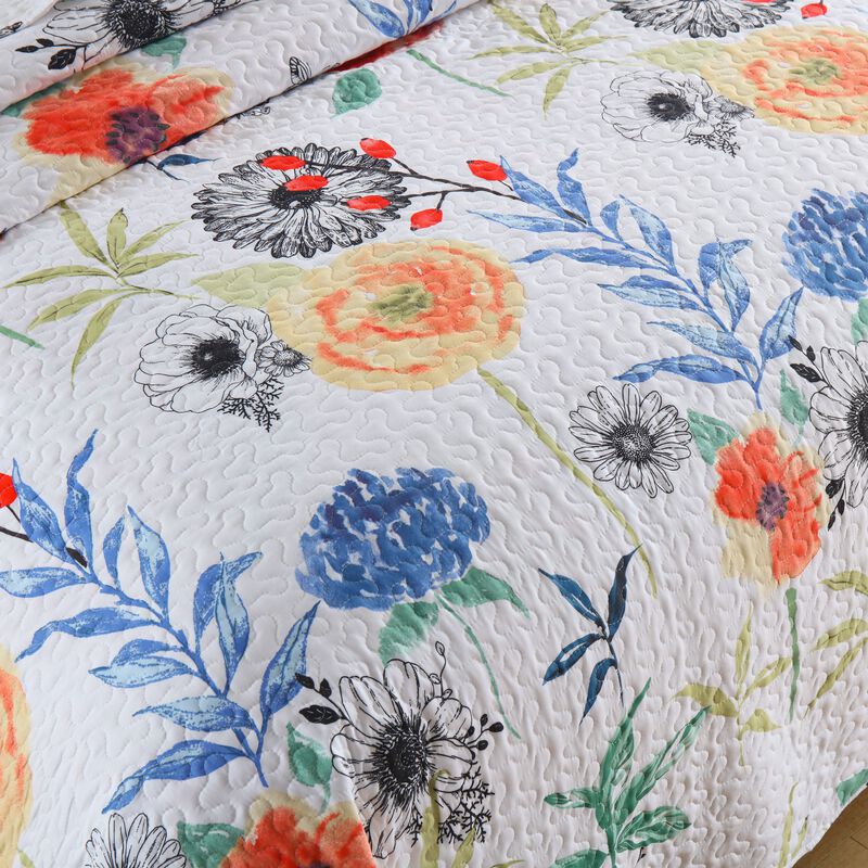 MarCielo 3 Pcs Printed Floral Quilt Set Lightweight Bedspread Set