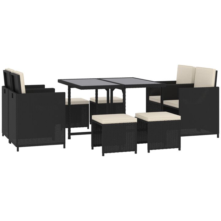 Complete Patio Set: 9-Piece Black Wicker Dining and Conversation Set