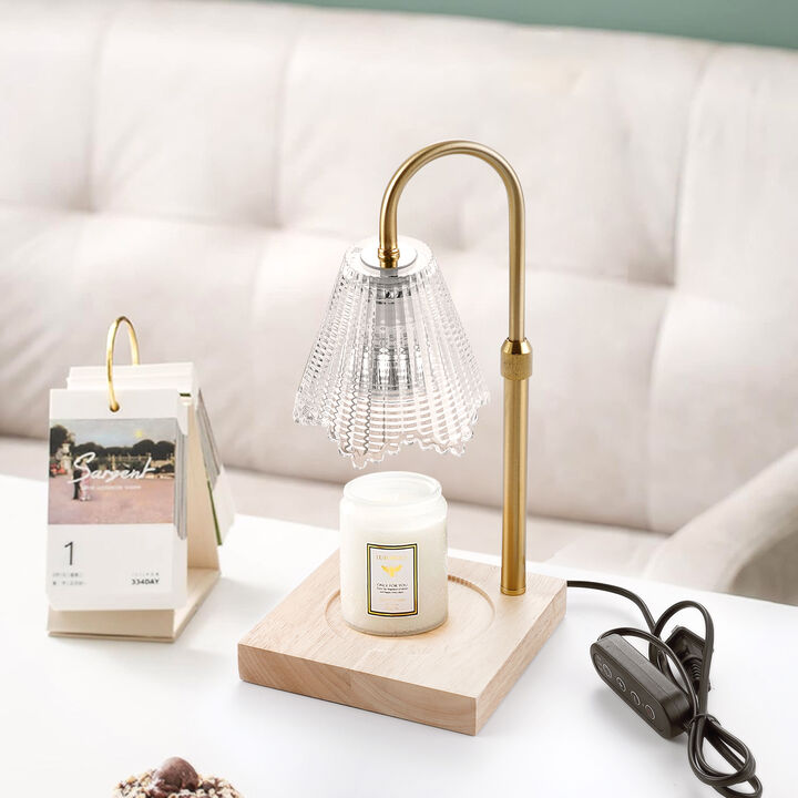 Candle warm lamp with dimmer and timer, aromatherapy wax candle melt lamp, adjustable height, clear glass lamp shade, preferred for gifts
