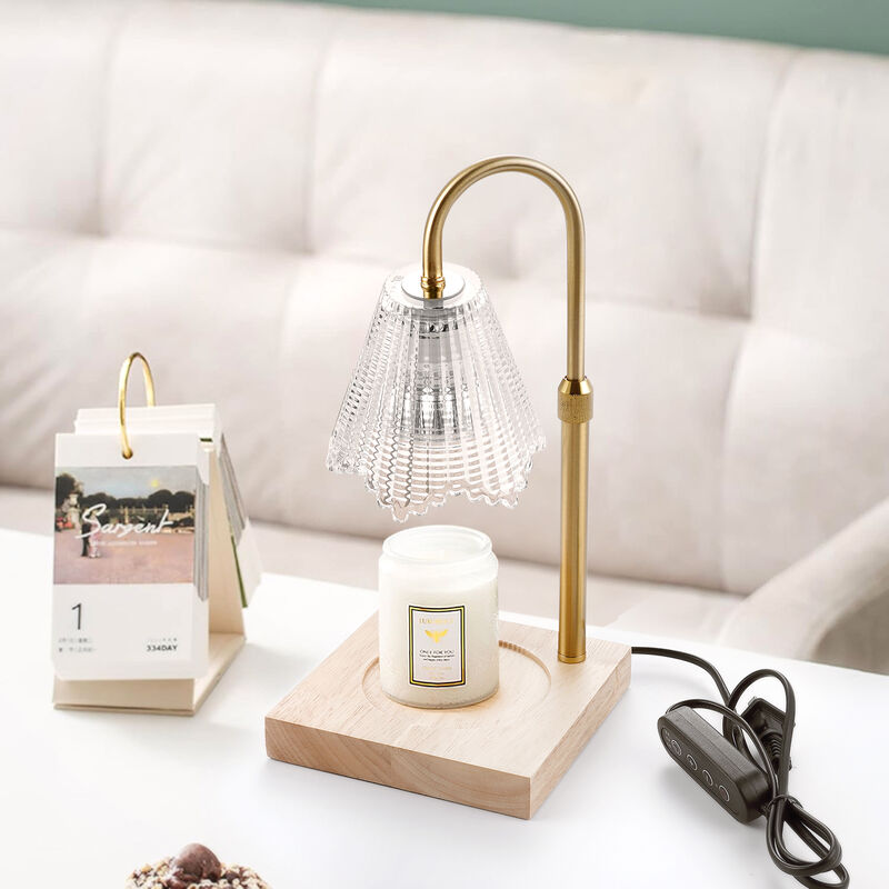 Candle warm lamp with dimmer and timer, aromatherapy wax candle melt lamp, adjustable height, clear glass lamp shade, preferred for gifts