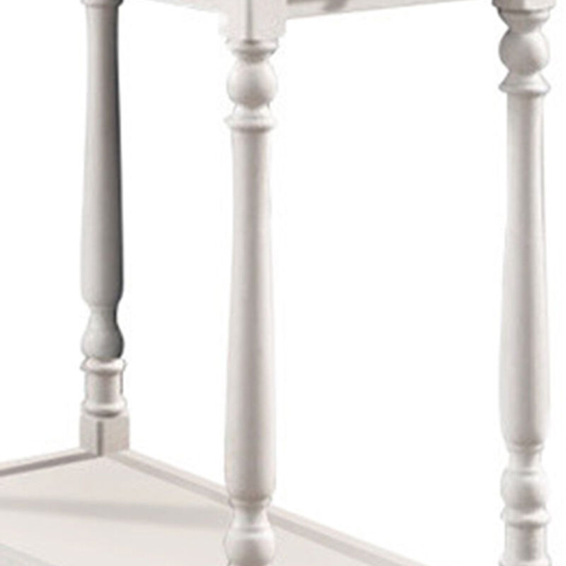 Wooden Side Table with Turned Legs and Open Shelf, White-Benzara