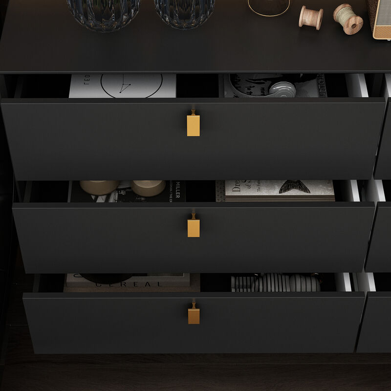 6-Drawer Black Wooden Chest of Drawers Dresser Modern Style Storage Cabinet (55.1 in. W x 31.1 in. H x 15.7 in. D)