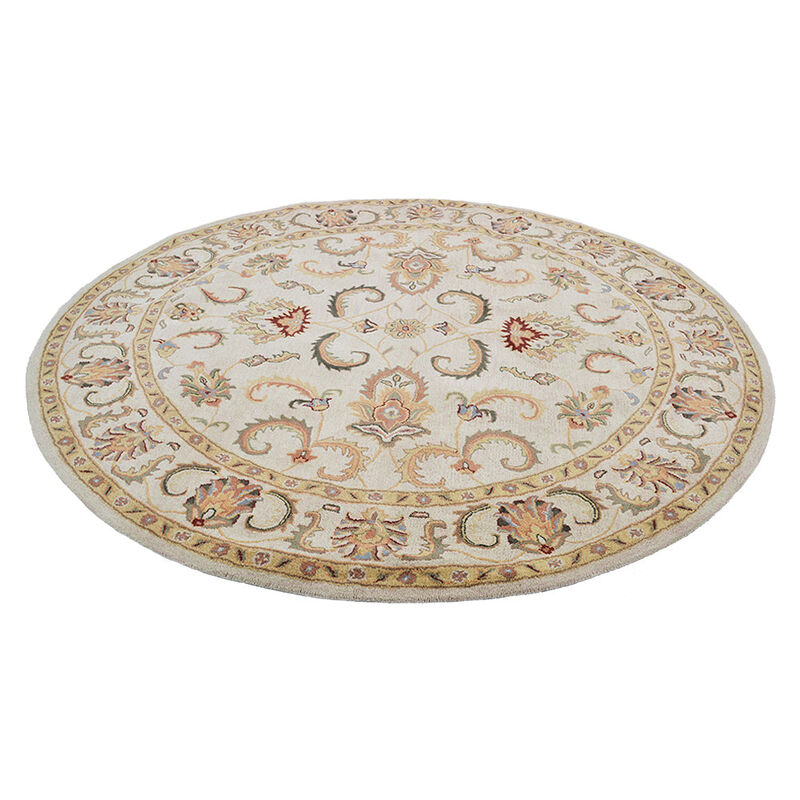 RUGSOTIC CARPETS HAND TUFTED WOOL ECO-FRIENDLY AREA RUGS  - 10'x10', Round Shape, Beige & Ivory, Classic Oriental Traditional  Design, High Pile Thick Handmade Anti Skid Area Rugs (K0BG09)