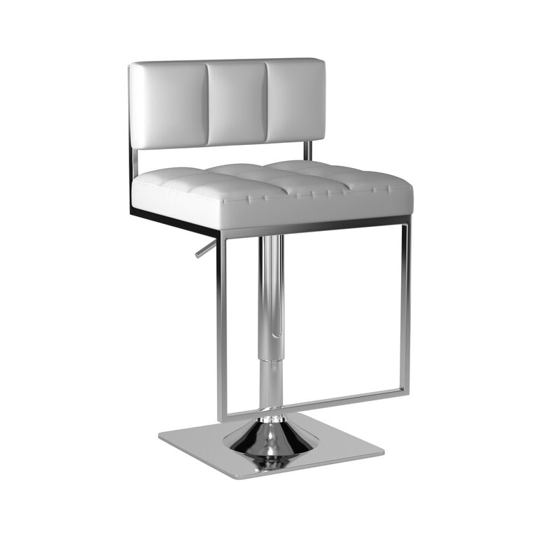 Adjustable Modern Metal Bar Stool, White & Silver-Benzara