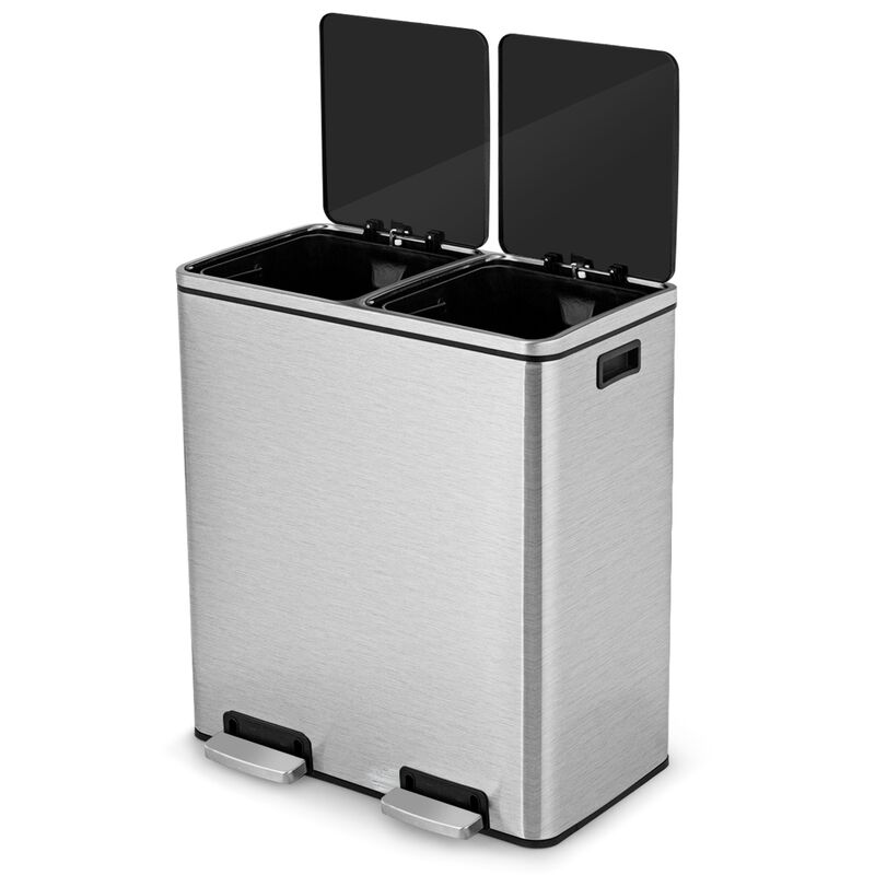 16 Gallon Dual Step Trash Can Recycling Double Bucket Pedal