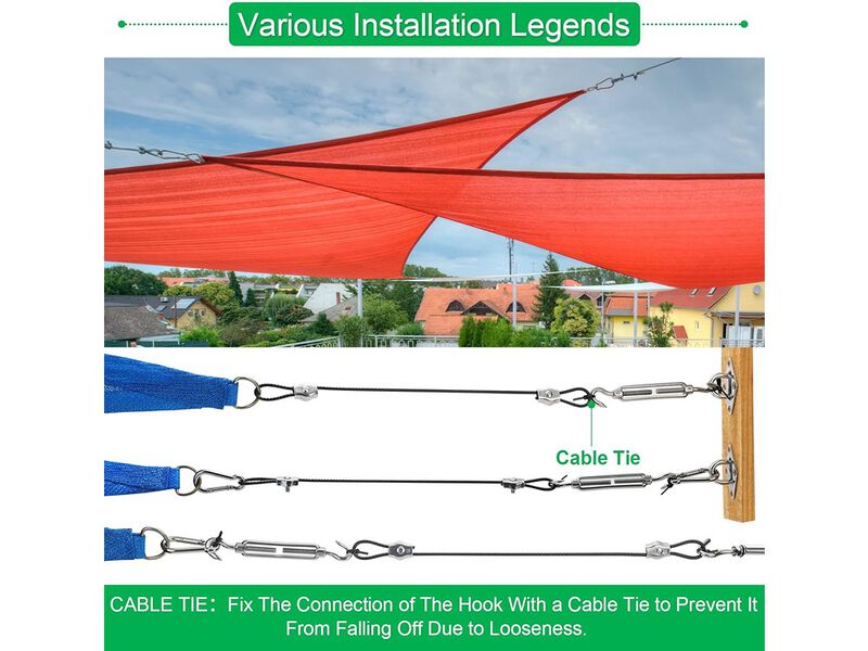 ZNELLY Sun Shade Sail Hardware Kit with 4pcs 10ft Length Extension Nylon Wire Rope