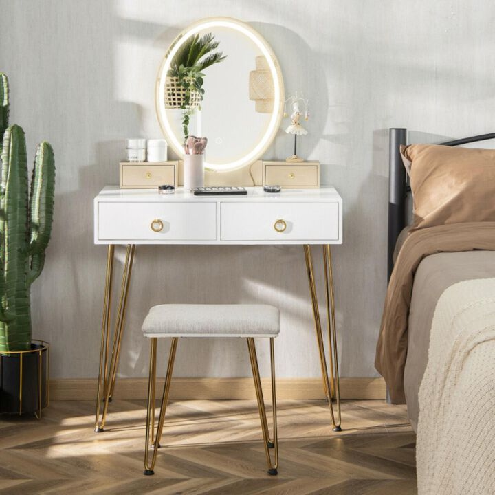Hivvago Vanity Table Set with 3-Color Lighted Dimmable Mirror