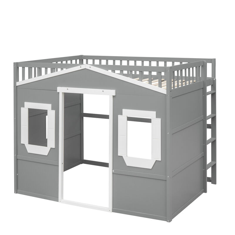 Full Size House Loft Bed With Ladder And Frame