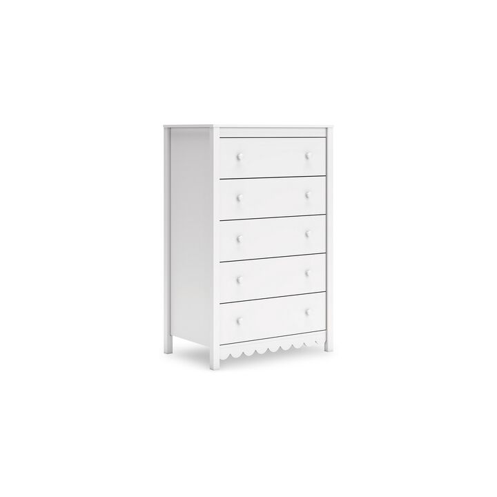 Kally Tall Dresser Chest, 5 Drawers, Modern Matte White Wood, 50 Inch - Benzara