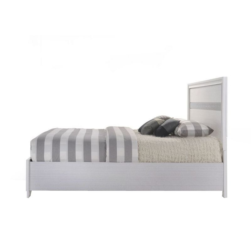 Classy Queen Size Bed With Storage, White-Benzara