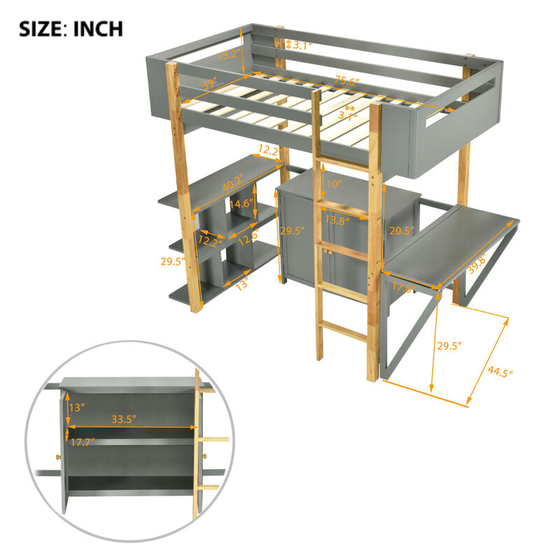 Merax Wood Loft Bed With Built-in Storage Cabinet