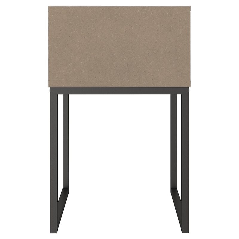 Grace 20 Inch Modern Nightstand, Metal Base, 1 Drawer, Whitewashed Wood-Benzara
