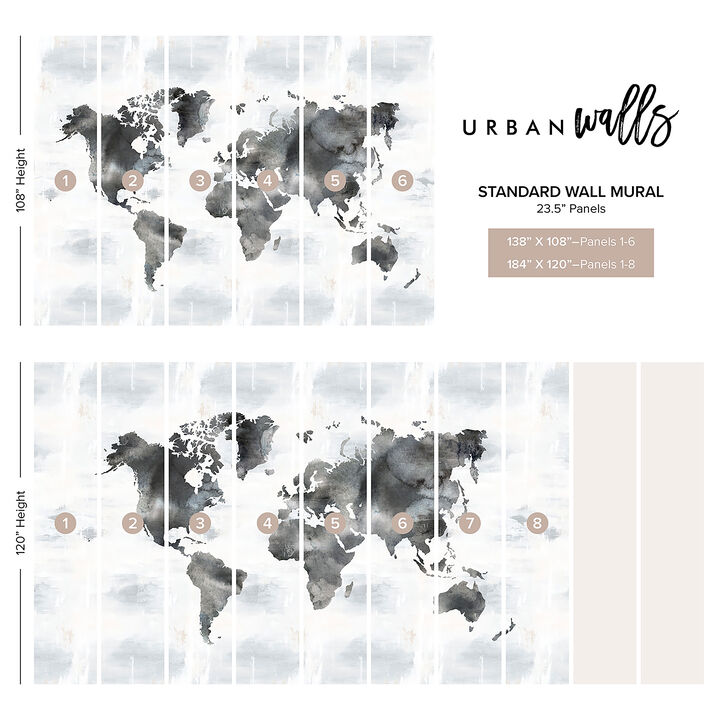 Painted World Map Mural