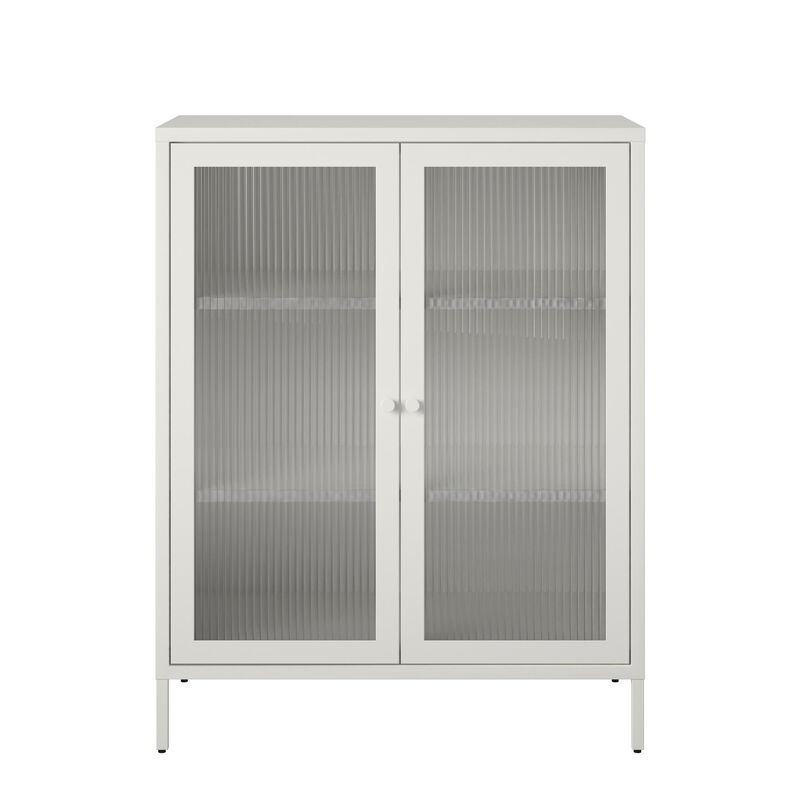 Shadwick 2 Door Storage Cabinet-Fluted Glass Metal Locker