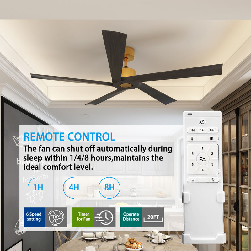 FUFU&GAGA 64-Inch Ceiling Fan 32.8-in with Black Blades Indoor/Outdoor Ceiling Fan Remote (5-Blade),Black
