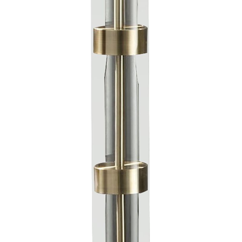 Kria 60 Inch Floor Lamp, Clear Glass Stand, Metal Bands, Antique Brass-Benzara