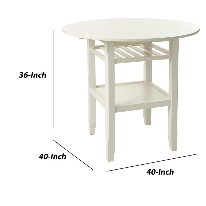 Round Wooden Counter Height Table With Wine Glass Shelf, Cream-Benzara