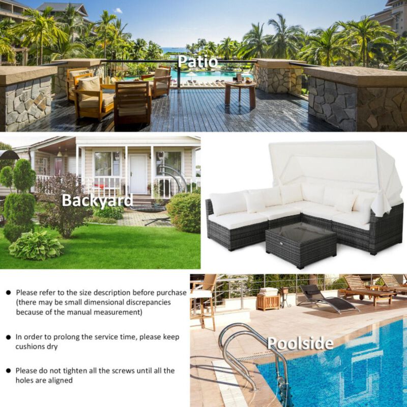 Hivvago 6 Pieces Patio Rattan Furniture Set with Retractable Canopy