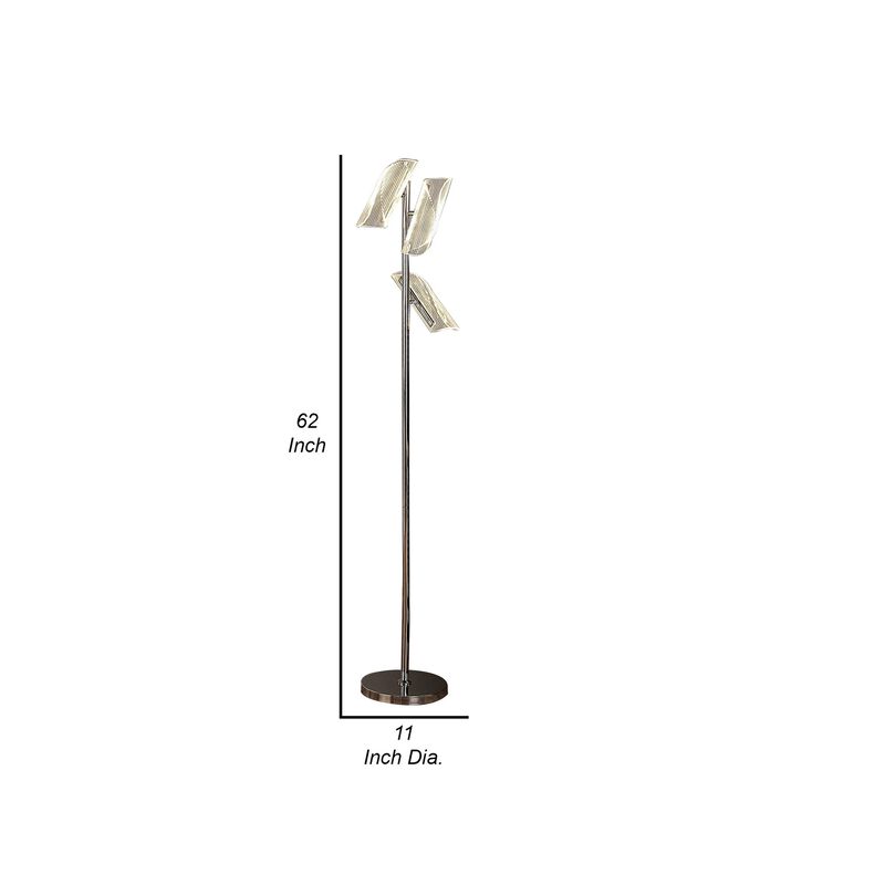 Spark 62 Inch Floor Lamp, 3 Cylindrical Glass Shades, Bright Nickel, Silver - Benzara