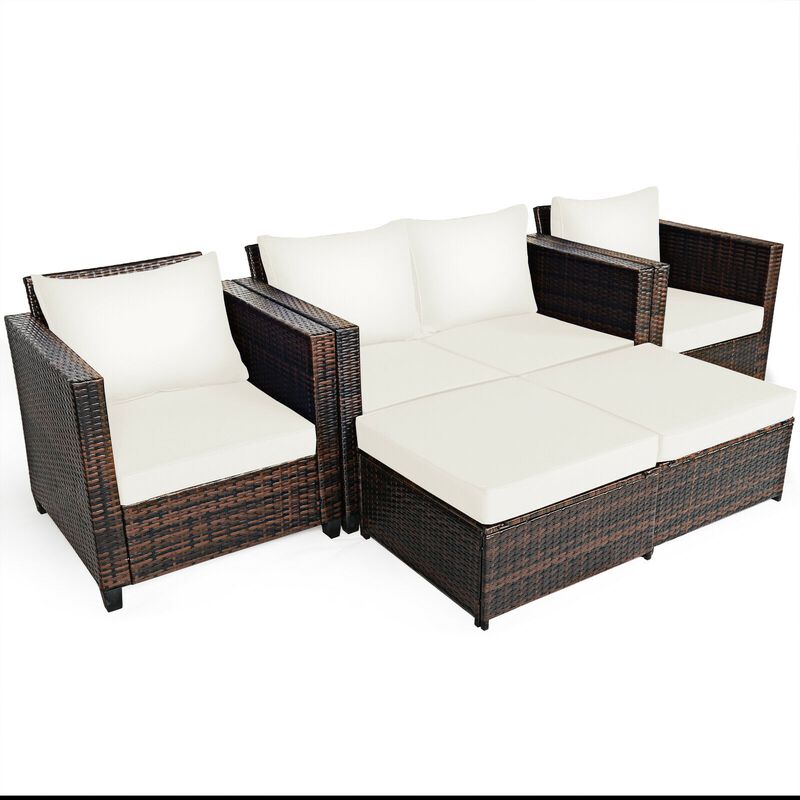 5 Pieces Patio Rattan Furniture Conversation Sets with Removable Cushions