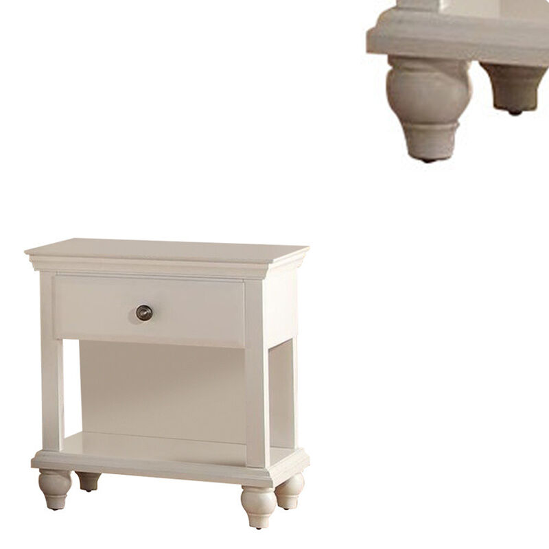 Poplar Wood Nightstand With Spacious Storage, White-Benzara