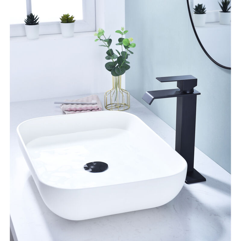 Waterfall Spout Bathroom Faucet, Single Handle Bathroom Vanity Sink Faucet