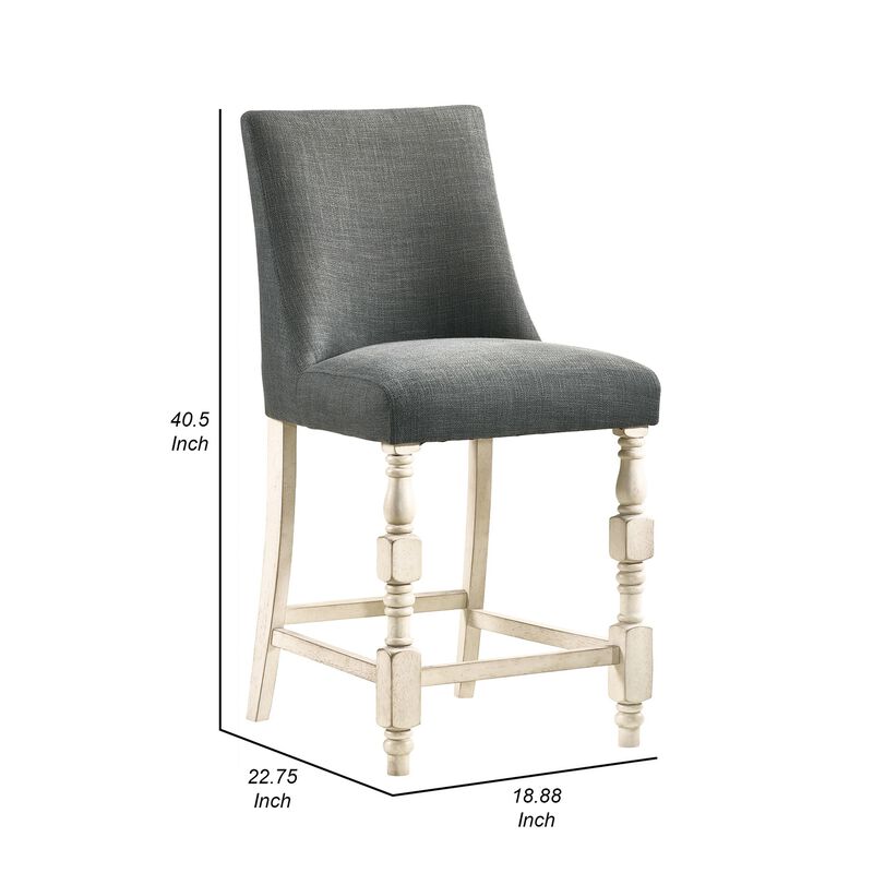 Swan 26 Inch Counter Height Chair, Set of 2, Gray Seat, Ivory Turned Legs-Benzara