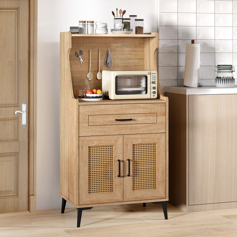 Coffee Bar Cabinet with Pegboard Storage Drawer and Adjustable Shelf