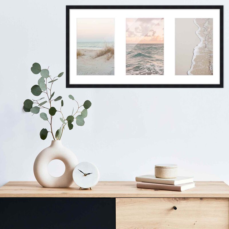 7.5x14.5 Wood Collage Frame with White Mat For 3 4x6 Pictures