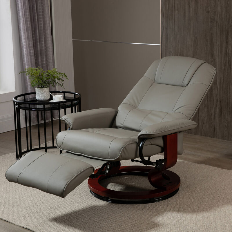 Faux Leather Reclining Lounge Chair Swivel Recliner Sofa Seat w/ Wood Base Brown